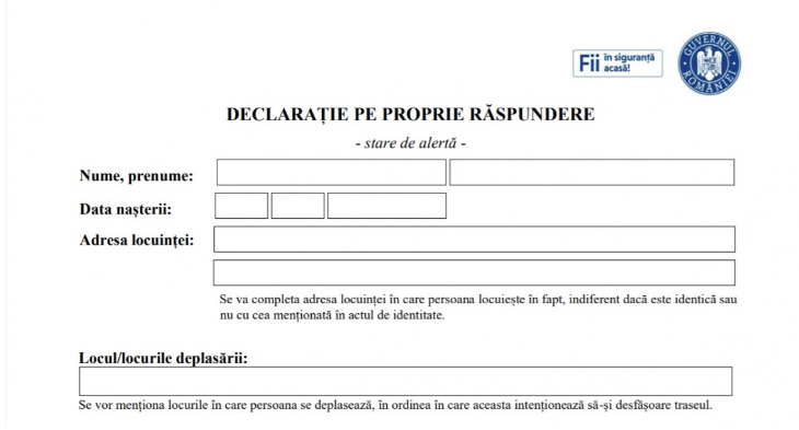 Declarația pe propria răspundere poate fi scrisă de mână / Ce trebuie să cuprindă -Jandarmeria