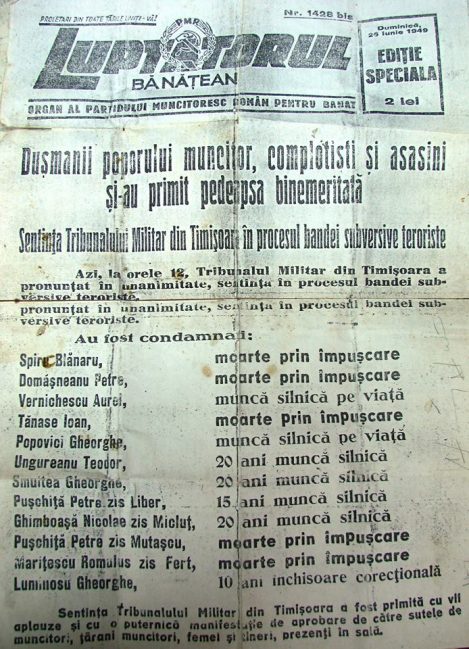 Condamnarea liderilor rezistenței anticomuniste bănățene, reflectată în presa comunistă locală