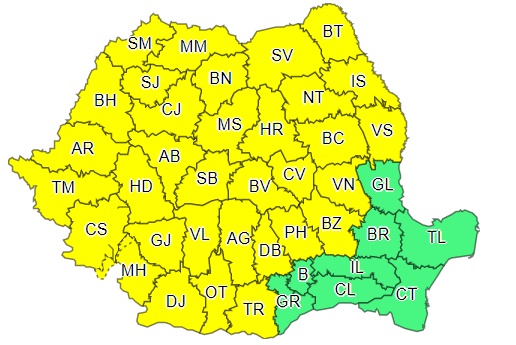 UPDATE Cod galben de furtuni și vijelii în trei sferturi din țară / Cod portocaliu în 7 județe