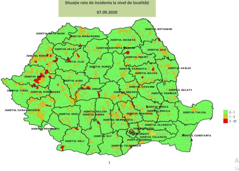 HARTĂ Scenariile în care se încadrează fiecare localitate din România în vederea începerii școlii / Școală exclusiv online în peste 40 de localități